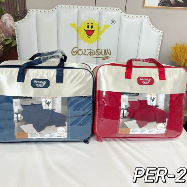 PER - 21Q / SET EDREDÓN DE VERANO 5 PIEZAS COLOR ENTERO QUEEN (FARDO X 08 UNDS)