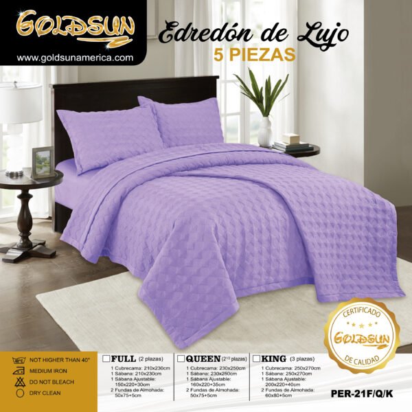 PER - 21Q / SET EDREDÓN DE VERANO 5 PIEZAS COLOR ENTERO QUEEN (FARDO X 08 UNDS)
