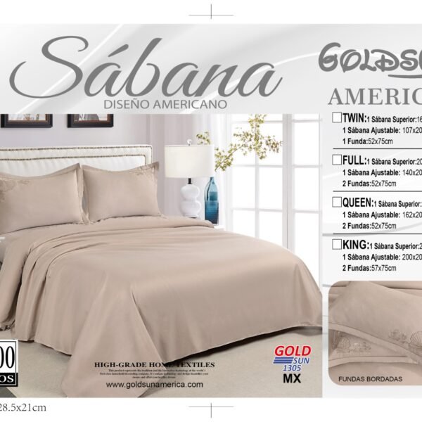 MX(2P) / SET DE SÁBANAS 4PCS COLOR ENTERO BORDADAS (FARDO X 30 UNDS)