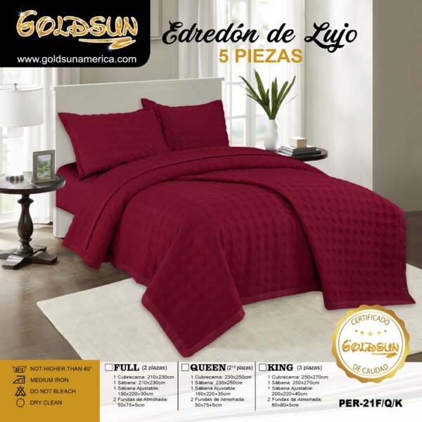 PER - 21Q / SET EDREDÓN DE VERANO 5 PIEZAS COLOR ENTERO QUEEN (FARDO X 08 UNDS)