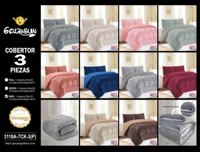 COBERTOR ACOLCHADO PIEL DE ANGEL C/ CARNERO 3PCS KING (FARDOX20UND)