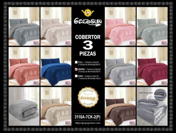 COBERTOR ACOLCHADO PIEL DE ANGEL C/ CARNERO 3PCS QUEEN (FARDOX20UND)