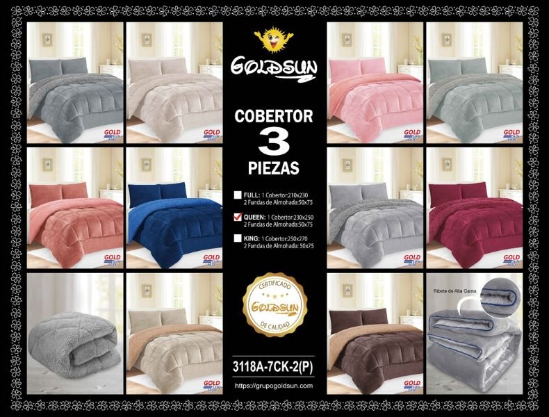 COBERTOR ACOLCHADO PIEL DE ANGEL C/ CARNERO 3PCS QUEEN (FARDOX20UND)