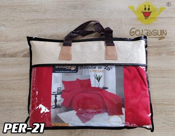 PER - 21Q / SET EDREDÓN DE VERANO 5 PIEZAS COLOR ENTERO QUEEN (FARDO X 08 UNDS)