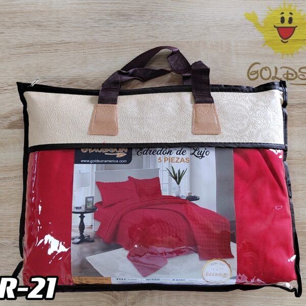 PER - 21Q / SET EDREDÓN DE VERANO 5 PIEZAS COLOR ENTERO QUEEN (FARDO X 08 UNDS)