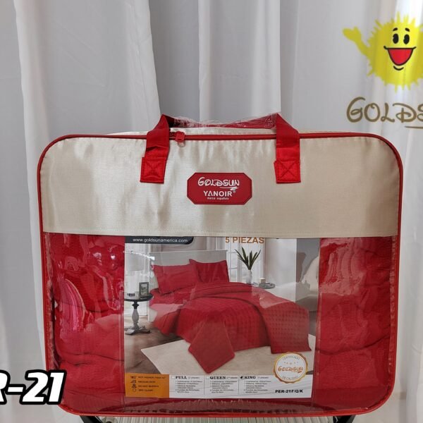 PER - 21Q / SET EDREDÓN DE VERANO 5 PIEZAS COLOR ENTERO QUEEN (FARDO X 08 UNDS)