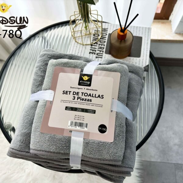TP - 78Q / SET DE 3 TOALLAS MICROFIBRA COLOR ENTERO (FARDO X 72 SETS)