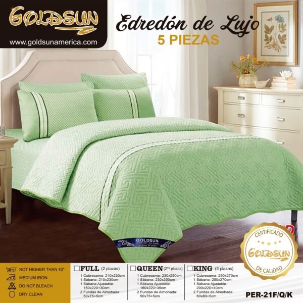 PER - 21Q / SET EDREDÓN DE VERANO 5 PIEZAS COLOR ENTERO QUEEN (FARDO X 08 UNDS)