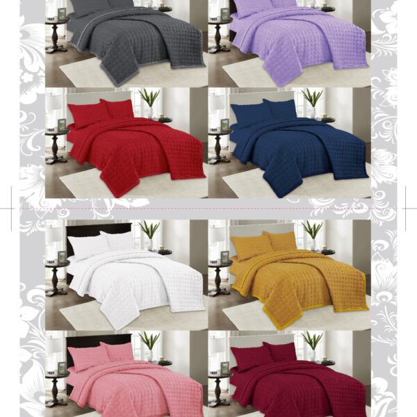 PER - 21Q / SET EDREDÓN DE VERANO 5 PIEZAS COLOR ENTERO QUEEN (FARDO X 08 UNDS)