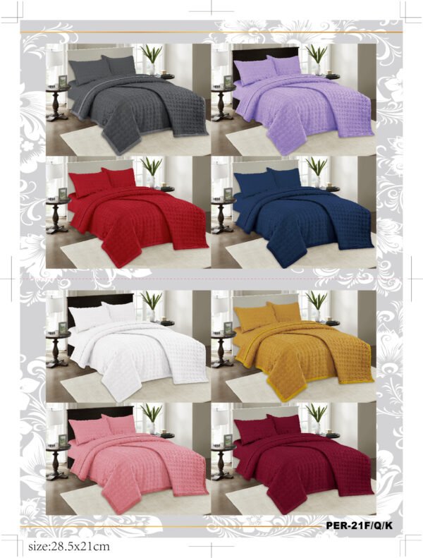 PER - 21Q / SET EDREDÓN DE VERANO 5 PIEZAS COLOR ENTERO QUEEN (FARDO X 08 UNDS)