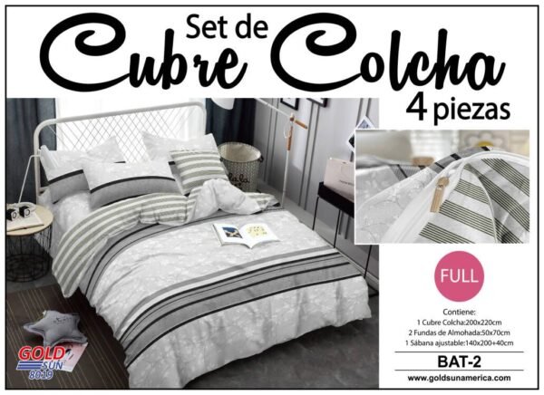 BAT - 2 / SET DE CUBRE COLCHAS 4 PIEZAS  DE 2 PLAZAS (FARDO X 24 UNDS)