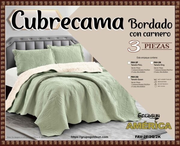 FAV - 2F / COBERTOR TELA CON CARNERO 3 PIEZAS BORDADO PREMIUM (FARDO X 8 UNDS)
