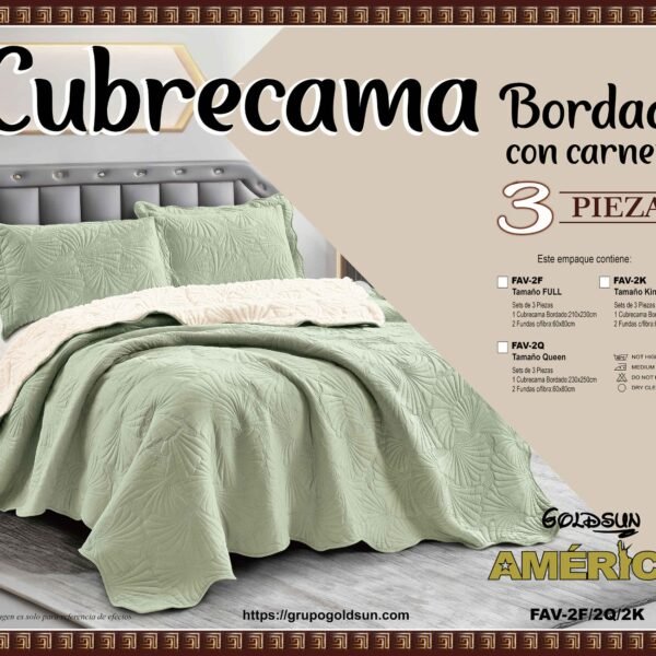 FAV - 2F / COBERTOR TELA CON CARNERO 3 PIEZAS BORDADO PREMIUM (FARDO X 8 UNDS)