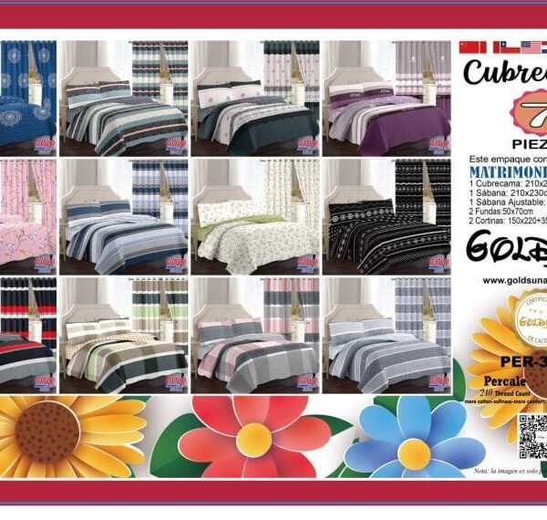 PER - 3FB / SET EDREDON DE VERANO 7 PIEZAS CON CORTINA (FARDO X 12 UNDS)