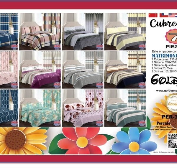PER - 3FB / SET EDREDON DE VERANO 7 PIEZAS CON CORTINA (FARDO X 12 UNDS)