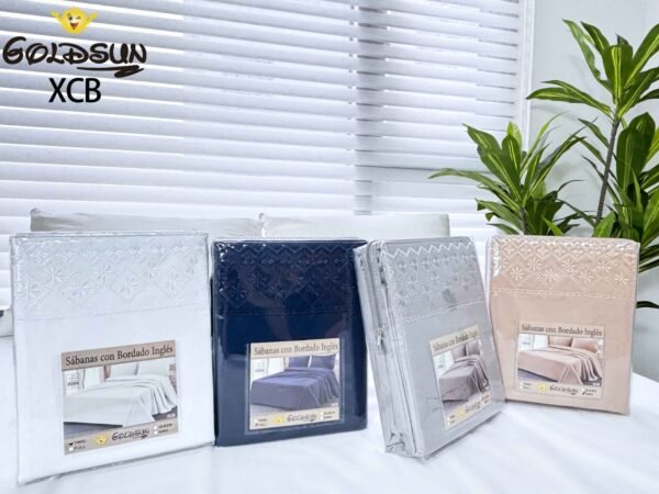 XCB - 2 / SET DE SÁBANAS 4 PIEZAS C.E. CON BORDADO INGLES / (CAJA X 48 UNDS)