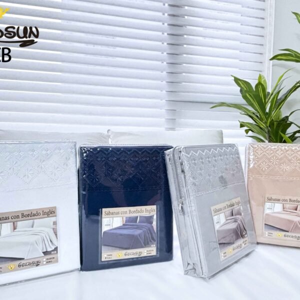 XCB - 2 / SET DE SÁBANAS 4 PIEZAS C.E. CON BORDADO INGLES / (CAJA X 48 UNDS)