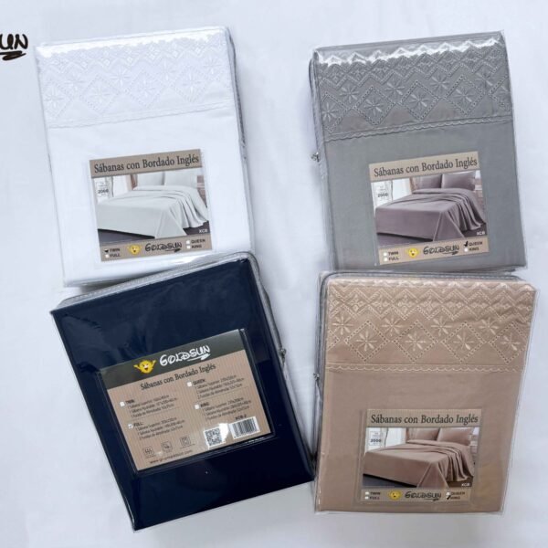 XCB - 2 / SET DE SÁBANAS 4 PIEZAS C.E. CON BORDADO INGLES / (CAJA X 48 UNDS)
