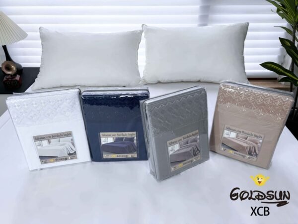 XCB - 2 / SET DE SÁBANAS 4 PIEZAS C.E. CON BORDADO INGLES / (CAJA X 48 UNDS)