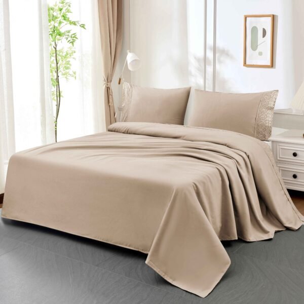 XCB - 2 / SET DE SÁBANAS 4 PIEZAS C.E. CON BORDADO INGLES / (CAJA X 48 UNDS)