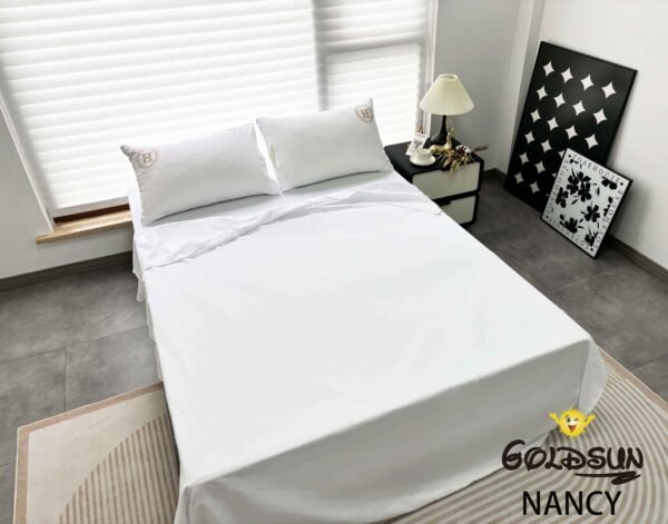 NANCY(2H) / SET DE SÁBANAS 4 PIEZAS COLOR ENTERO MODELO HOTELERA / (CAJA X 42 UNDS)