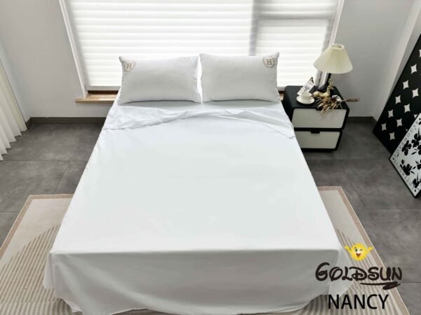 NANCY(2H) / SET DE SÁBANAS 4 PIEZAS COLOR ENTERO MODELO HOTELERA / (CAJA X 42 UNDS)