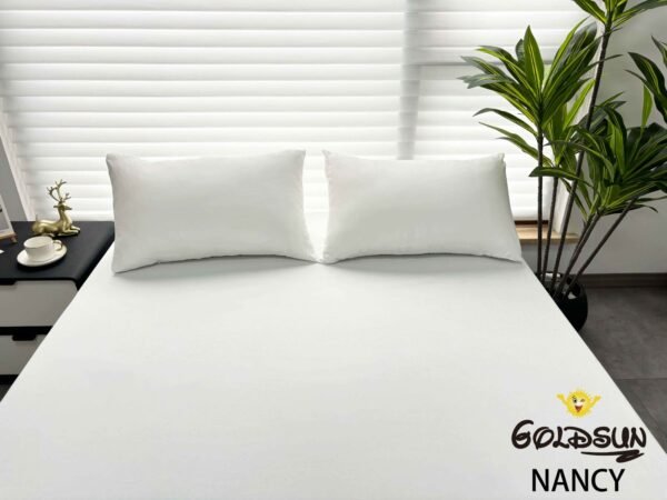 NANCY(2BLA) / SET DE SÁBANAS 4 PIEZAS COLOR ENTERO BLANCAS / (CAJA X 42 UNDS)