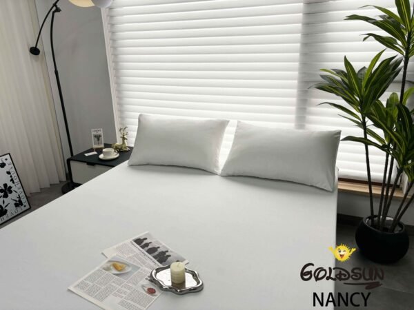 NANCY(2BLA) / SET DE SÁBANAS 4 PIEZAS COLOR ENTERO BLANCAS / (CAJA X 42 UNDS)