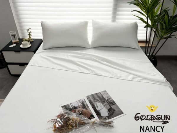 NANCY(2BLA) / SET DE SÁBANAS 4 PIEZAS COLOR ENTERO BLANCAS / (CAJA X 42 UNDS)