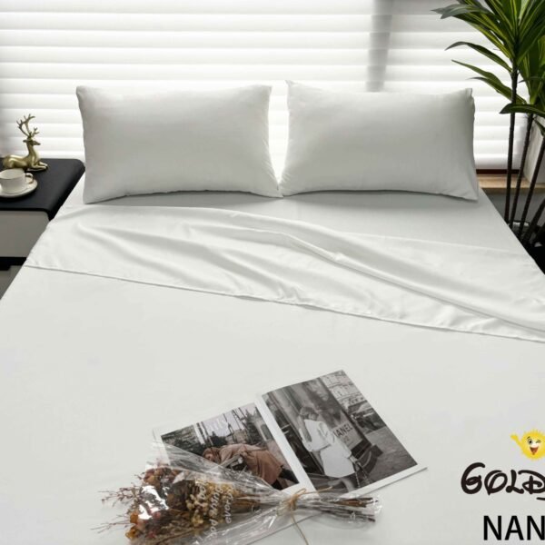 NANCY(2BLA) / SET DE SÁBANAS 4 PIEZAS COLOR ENTERO BLANCAS / (CAJA X 42 UNDS)