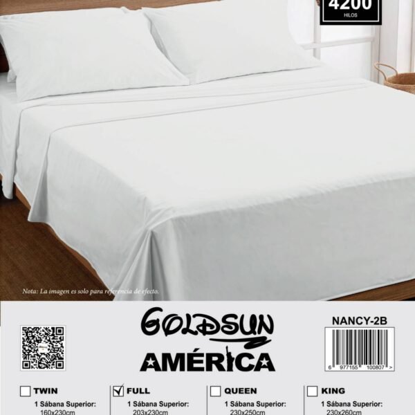 NANCY(2BLA) / SET DE SÁBANAS 4 PIEZAS COLOR ENTERO BLANCAS / (CAJA X 42 UNDS)