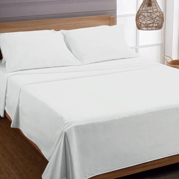 NANCY(2BLA) / SET DE SÁBANAS 4 PIEZAS COLOR ENTERO BLANCAS / (CAJA X 42 UNDS)