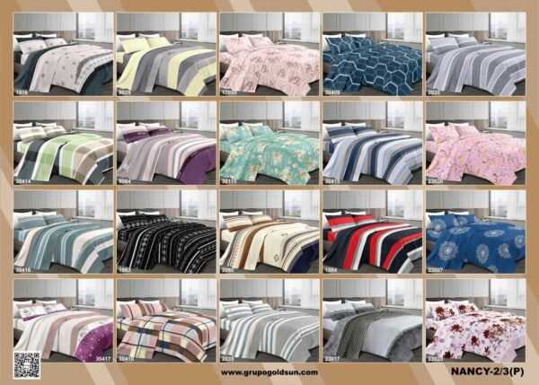 NANCY (1/2/3P) / SET DE SÁBANAS 4 PIEZAS ESTAMPADA (CAJA X 42 UNDS)