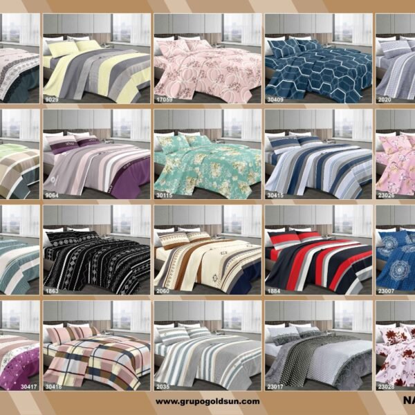 NANCY (1/2/3P) / SET DE SÁBANAS 4 PIEZAS ESTAMPADA (CAJA X 42 UNDS)