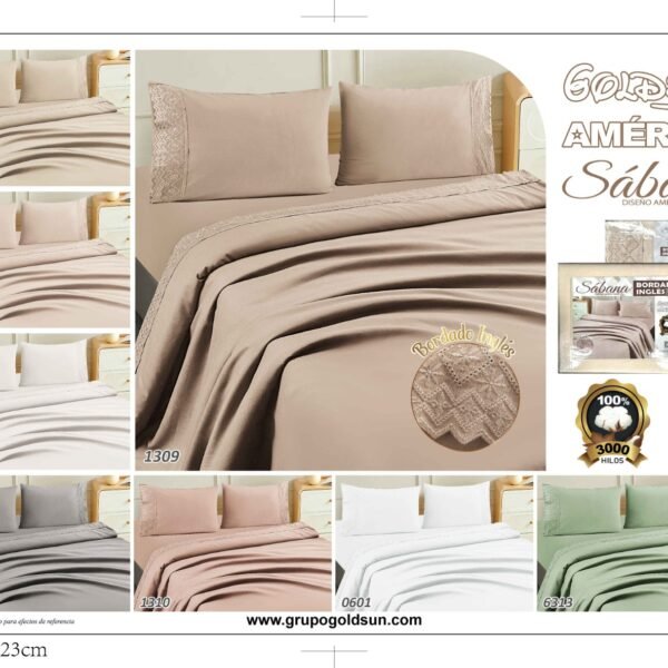 XI - 2 / SET DE SÁBANAS 4 PIEZAS C.E. CON BORDADO INGLES  PREMIUM (FARDO X 24 UNDS)