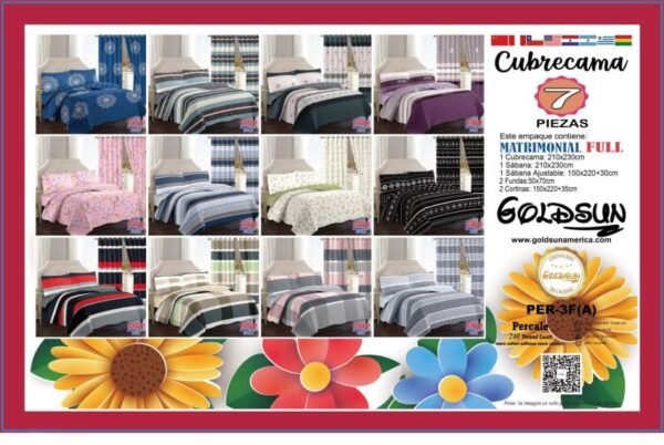 SET EDREDON DE VERANO 7 PIEZAS CON CORTINA (CAJA X 12 UNDS)