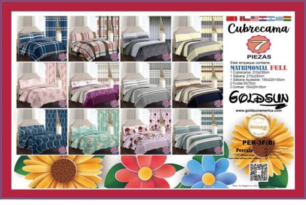 SET EDREDON DE VERANO 7 PIEZAS CON CORTINA (CAJA X 12 UNDS)