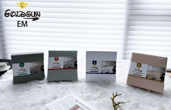 SET DE SABANAS 4 PIEZAS COLOR ENTERO ESTUCHE DE TELA (CAJA X 48 UNDS)