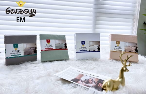 SET DE SABANAS 3 PIEZAS COLOR ENTERO ESTUCHE DE TELA (CAJA X 48 UNDS)