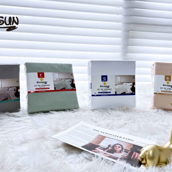 SET DE SABANAS 4 PIEZAS COLOR ENTERO ESTUCHE DE TELA (CAJA X 48 UNDS)
