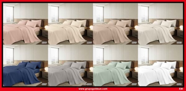 SET DE SABANAS 4 PIEZAS COLOR ENTERO ESTUCHE DE TELA (CAJA X 48 UNDS)