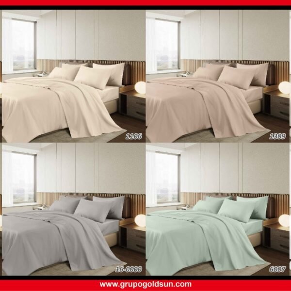 SET DE SABANAS 4 PIEZAS COLOR ENTERO ESTUCHE DE TELA (CAJA X 48 UNDS)