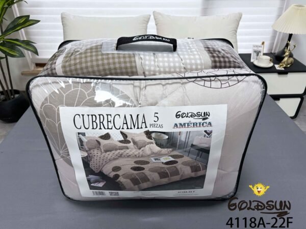 COBERTOR TELA CON TELA ACOLCHADO 5 PIEZAS 2 PLAZAS (FARDO X 20 UNDS)