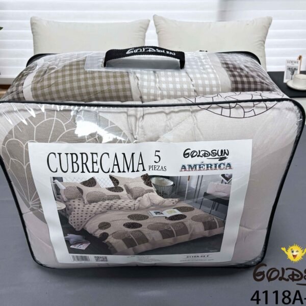 COBERTOR TELA CON TELA ACOLCHADO 5 PIEZAS 2 PLAZAS (FARDO X 20 UNDS)