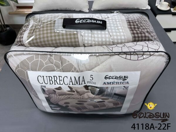 COBERTOR TELA CON TELA ACOLCHADO 5 PIEZAS 2 PLAZAS (FARDO X 20 UNDS)