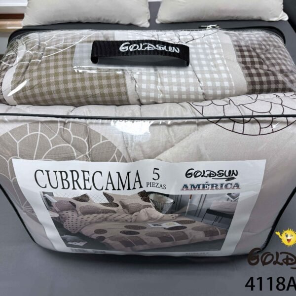 COBERTOR TELA CON TELA ACOLCHADO 5 PIEZAS 2 PLAZAS (FARDO X 20 UNDS)