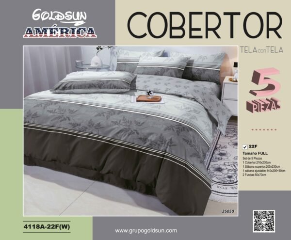 COBERTOR TELA CON TELA ACOLCHADO 5 PIEZAS 2 PLAZAS (FARDO X 20 UNDS)