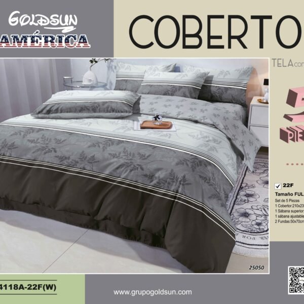 COBERTOR TELA CON TELA ACOLCHADO 5 PIEZAS 2 PLAZAS (FARDO X 20 UNDS)