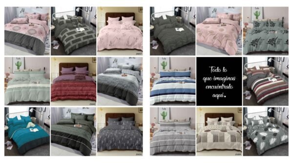 COBERTOR TELA CON TELA ACOLCHADO 5 PIEZAS 2 PLAZAS (FARDO X 20 UNDS)