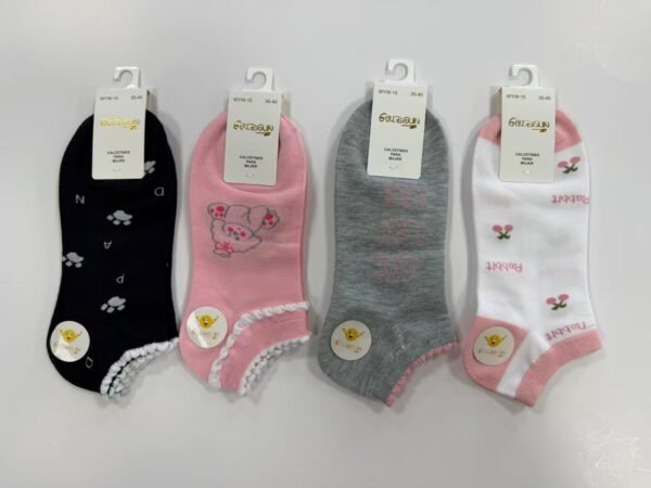 MEDIAS TALONERAS DELGADAS DE ALGODON DISEÑOS PARA DAMAS (FARDO X 100 DOC)